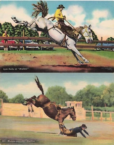 LOTE DE 2 POSTALES DE LINO VINTAGE DE RODEO VAQUERO LYNN HUSKY AND BURT MULKEY 061924 T - Imagen 1 de 5