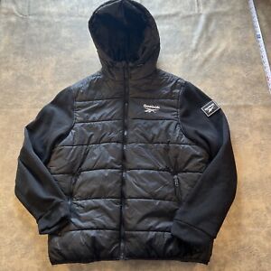 Reebok Men’s Jacket Size L Black Quilted Puffer Full Zip Hooded *SEE DEFECT*