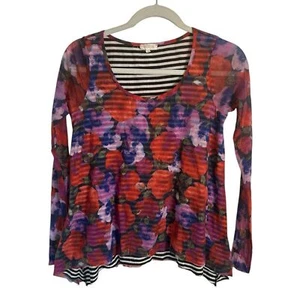 Anthropologie Weston Garden Row Mesh Floral Stripe Blouse Top Womens Size XS - Picture 1 of 8