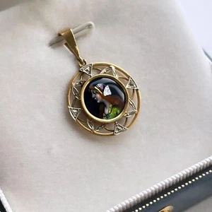 Antique Gold 750 18K Women's Jewelry Pendant Enamel Marked France - Foto 1 di 5