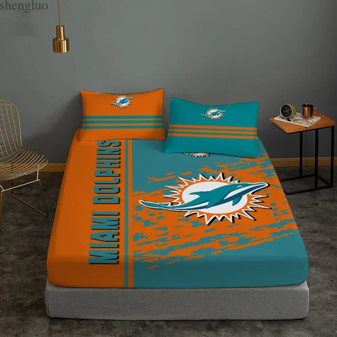 Miami Dolphins Bedding Set 3PCS Fitted Sheet Mattress Cover Pillowcase Fan Gifts Cover