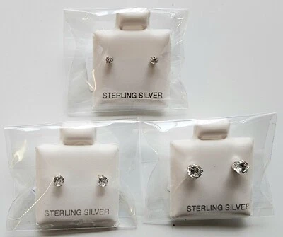 Lote de 3 aretes de circonita cúbica de plata de ley 925 de 2 mm, 3 mm, 4 mm Foto 1 de 3