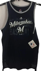 Milwaukee Brewers Baseball Majestic Youth Tank Top Size Large Navy Blue Gray - Picture 1 of 4