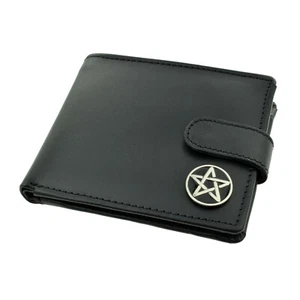 Geldbörse aus echtem schwarzem Leder mit Pentakelsymbol Emblem - Bild 1 von 2