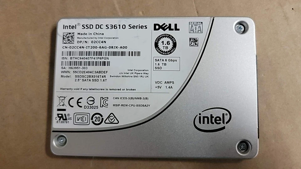 Dell 2CC4N INTEL DC S3610 1.6TB SATA 6Gb/s 2.5in SSD SSDSC2BX016T4R 02CC4N - Image 1 of 1