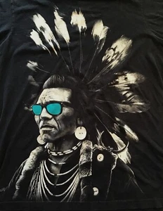 Indian Chief Big Face Native American Graphic Rook T-Shirt, Black, Size Medium - Picture 1 of 5