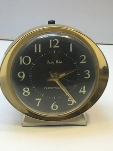 Vintage Westclox Baby Ben Wecker creme & goldene Lünette reparaturbedürftig - Bild 1 von 9