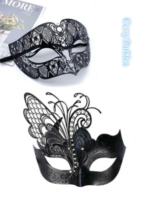 F23Luxury Couples Black Swan Metal Venetian Party Masquerade Masks w/ Rhinestone - Image 1 of 4