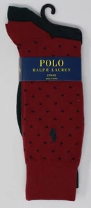 Polo Ralph Lauren 2 pares de calcetines de vestir para hombre rojos a lunares verdes azules a rayas - Imagen 1 de 3