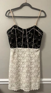 Anthropologie Dress By Champagne & Strawberry Black Ivory Lace Dress Size Medium - Picture 1 of 3