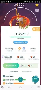 Ho-oh (capturado en 2018) (nivel máximo 40) (dos movimientos de carga) Pokemon Trade Go - Imagen 1 de 2