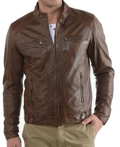 New Mens Leather Jacket real lambskin coat biker motorcycle racer cafe Slim M772 - Picture 1 of 3