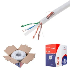 Plenum CAT6 1000FT CMP Cable White \ Blue \ Black Solid 23 AWG Bulk Box Wire NEW - Picture 1 of 3