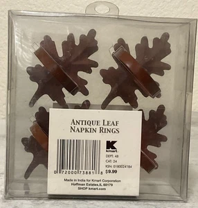 Essential Home Antique Leaf Napkin Ring Set 4 Fall Thansgiving Copper Rust Kmart - Picture 1 of 2