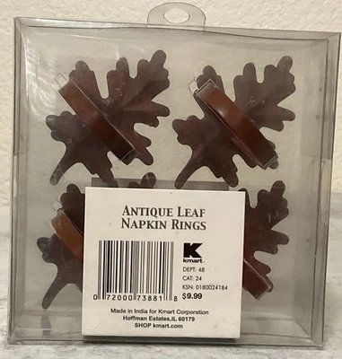 Essential Home Antique Leaf Napkin Ring Set 4 Fall Thansgiving Copper Rust Kmart - Image 1 of 2