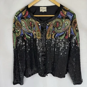 Vintage Stenay Sequin Beaded Jacket 80s Cocktail Glam Silk Evening Statement - Picture 1 of 9