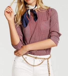 Blusa CAbi Cuello en V Franklin Rayas Roja Estilo #5335 Talla L - Imagen 1 de 8