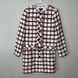 Ann Taylor Jacket Skit Suit Fully Lined Long Sleeve Red Black White Size 2 - Picture 1 of 10