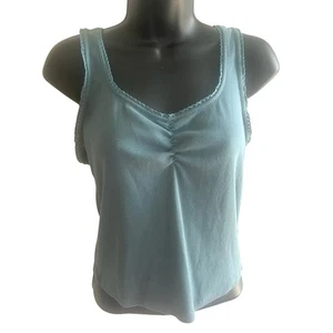 Y2K Festival Ribbed Lace Trim Tank Top Old Navy M Teal Blue Ruched Cami Stretch - Picture 1 of 5