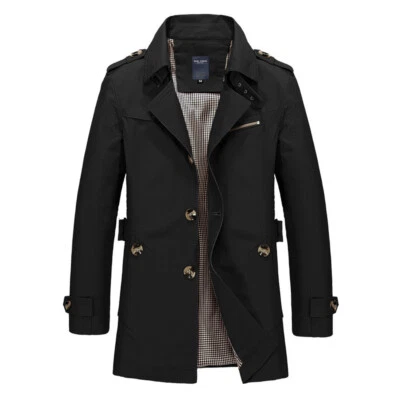 Men Winter Warm Formal Trench Coat Long Jacket Tops Smart Work Overcoat Outwear* - Image 1 of 4