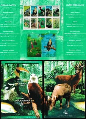 Carpeta Indonesia 1997 aves de flora y fauna 2x MNH aXF bloques en carpeta C050 Foto 1 de 4