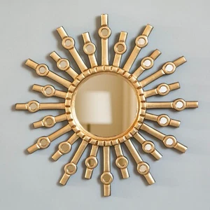 Handmade Peruvian Sunburst Mirror 17.7” – Gold Round Wall Mirror for Home Decor - Picture 1 of 11