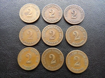 Germany Empire  1876 year A,B,C,D,E,F,G,H,J 2 pfennig coins full set Rare - Image 1 of 4