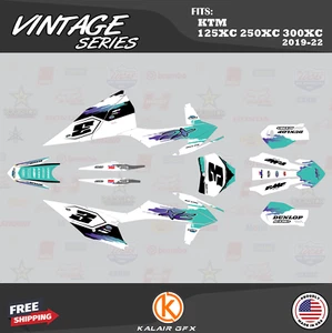 Graphics Kit for KTM 125XC 250XC 300XC 2019 2020 2021 2022 Vintage - TEAL - Picture 1 of 6