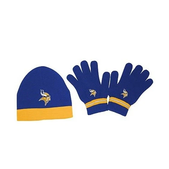 Reebok Minnesota Vikings Cuffless Knit Hat & Glove Set SIZE 4 - 7 Young kids