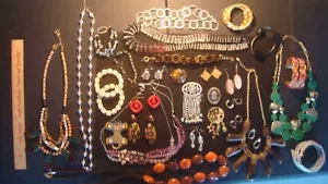 Vintage Kostüm Schmuck Set - Ohrringe Halskette Brosche Armband - Strass #1 - Bild 1 von 21