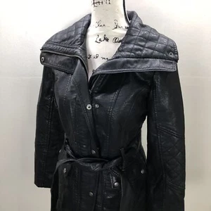 JESSICA SIMPSON Zip & Snap Up Belted Black Faux Leather Jacket Women's Size XS - Picture 1 of 12