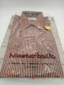 Camicia abito masterbuilt vintage nuova sigillata anni '70 manica lunga marrone a righe bianche - Foto 1 di 7