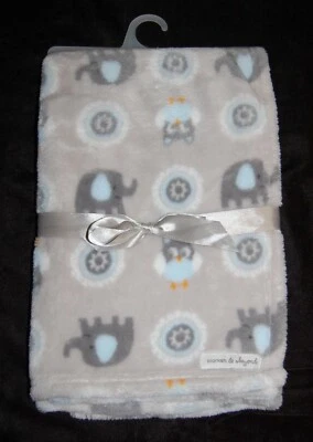 HTF NEW Blankets & Beyond Blue And Grey Elephant Owl Baby Blanket #33 - Image 1 of 3