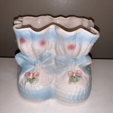 Vintage Relpo Ceramic Shiny Glazed Baby Boy Booties Planter EUC