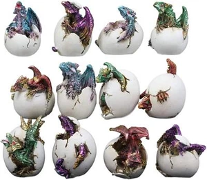 Colorful Miniature Wyrmling Dragons in Eggs Figurine Set of 12 Dragon Hatchlings - Picture 1 of 8