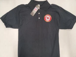 0730-2 NFL Team Apparel KANSAS CITY CHIEFS Football Polo Shirt BLACK GOLD RED - Picture 1 of 6