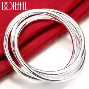 DOTEFFIL Bracciale Bracciale Bracciale Argento Sterling 925 Tre Linee Liscio Gioielli Moda - Foto 1 di 6