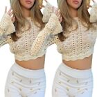 Women s Long Sleeve Crew Neck Crop for Top Backless Knitted Vest Tops