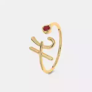 THE RHOSYN SCRIPT SYNTHETIC RUBY IN PURE YELLOW GOLD 1.49 GRAM FOR WOMEN & GIRLS - Picture 1 of 10
