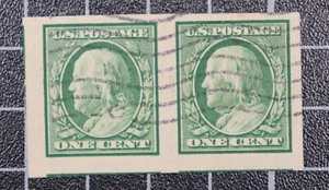 Scott 383 1 Cent Franklin - Used - Imperf Pair SCV - $6.00 - Picture 1 of 1