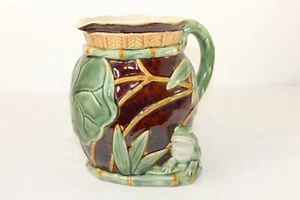 Majolica Pottery Pitcher Frogs Lily Pads Porcelain Majolica Pitcher - Picture 1 of 12