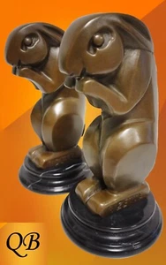 ART DECO BRONZE FIGURINES NOUVEAU RABBIT BUNNY SCULPTURES HARES STATUES FIGURES - Picture 1 of 7