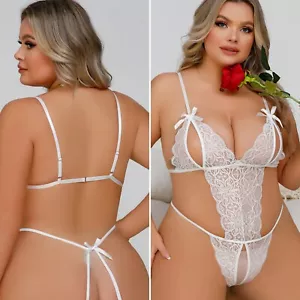 Camicia da donna taglie forti lingerie sexy one piece body in pizzo babydoll orsacchiotto US - Foto 1 di 15