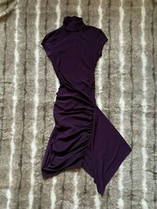 NWT CACHE Purple Short Sleeve Mockneck Ruched Stretch Drape Dress Size 2 - Picture 1 of 4