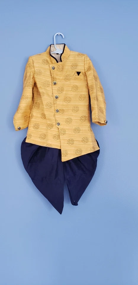 Kids Indian Ethnic Wear Bollywood Style Golden Sherwani for Boys 3-4 Yrs - Image 1 of 2