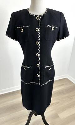 Vestido Lillie Rubin Vintage Negro Tweed Elegante Años 80 90 Manga Corta Talla 6 Foto 1 de 4