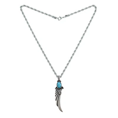 Feder-Anhänger Türkis | mit Kordel-Kette Edelstahl Silber Herrenkette - Bild 1 von 4