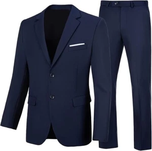 Wehilion Herren Anzug Slim Fit Navy Blau 2 Teiler 2XL 46R 40W Kerb Revers 2 Knopf - Bild 1 von 5