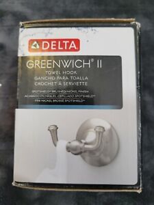 New In Open Box Delta Greenwich II Double Towel Hook Brushed Nickel GRE35-BN