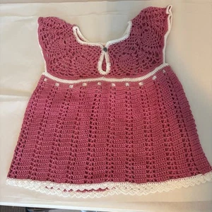 EUC Girl’s Pink Crochet Babydoll Top Sz 7 / 8 Bow - Picture 1 of 10